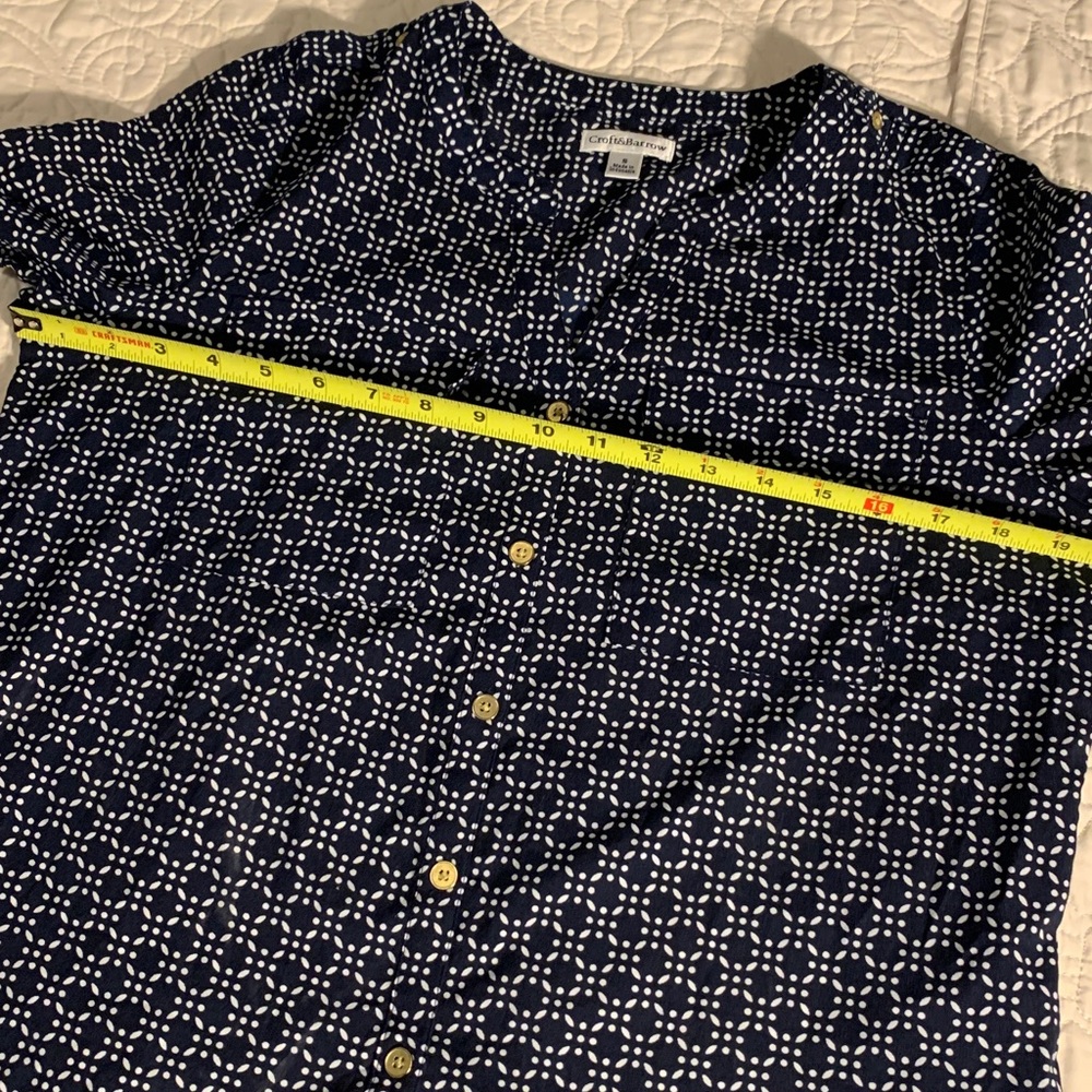 croft & barrow Navy and White Printed Button-Front Top - Picture 9 of 13